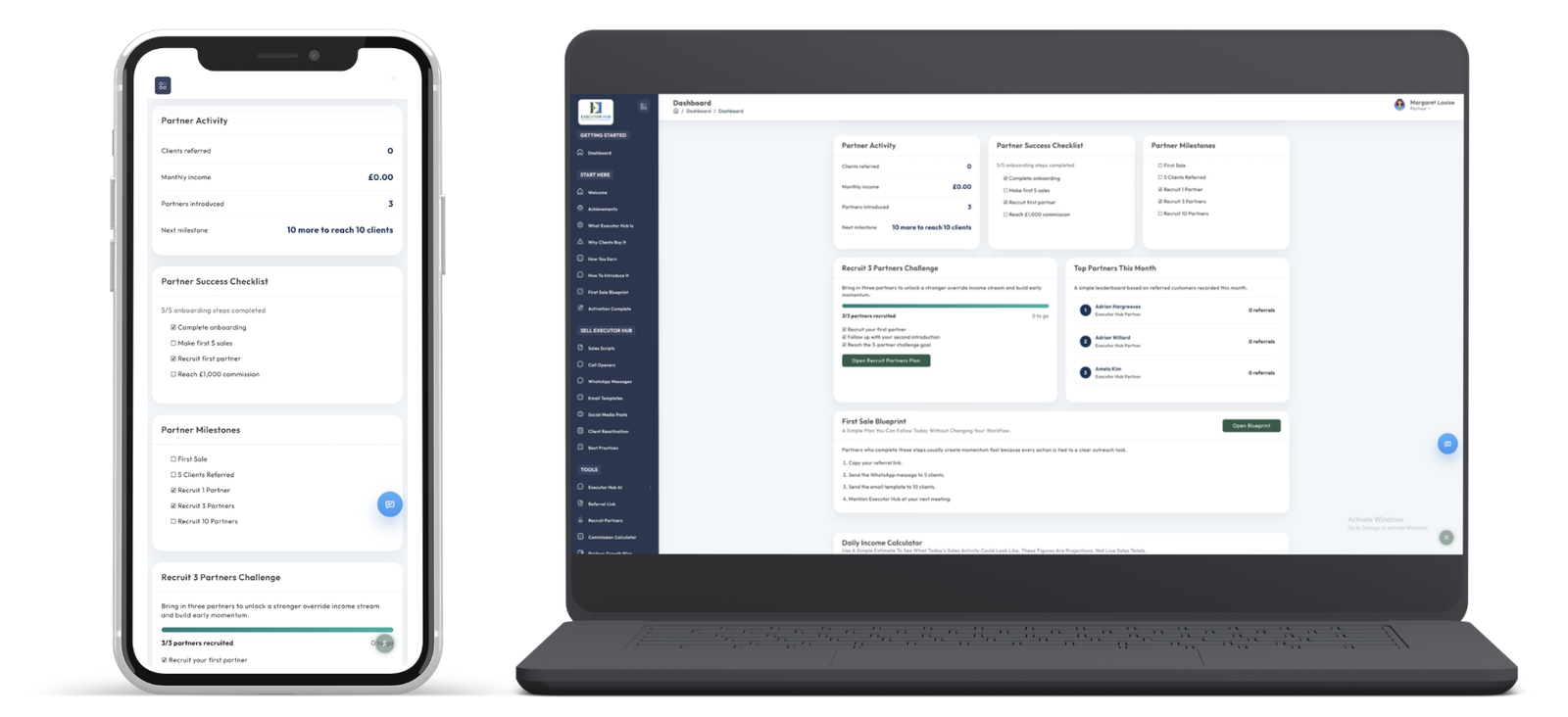 Executor Hub partner dashboard preview